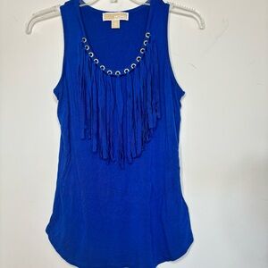 BN5 Michael Kors Royal Blue Fringe Sleeveless Blouse Women XS Resort wear Summer